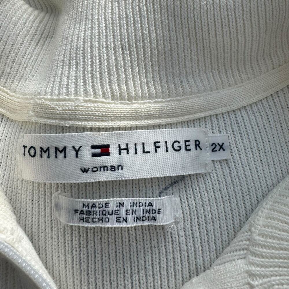 Tommy Hilfiger Vintage Zip-Up Sweater Jacket White Preppy Casual Rib Knit 2XL - Picture 15 of 16